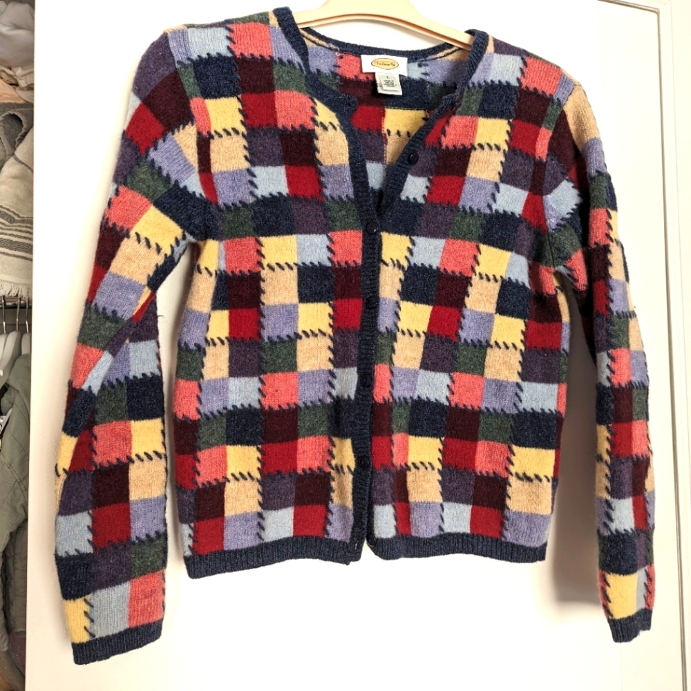 Wool Colorful Patchwork Cardigan, L